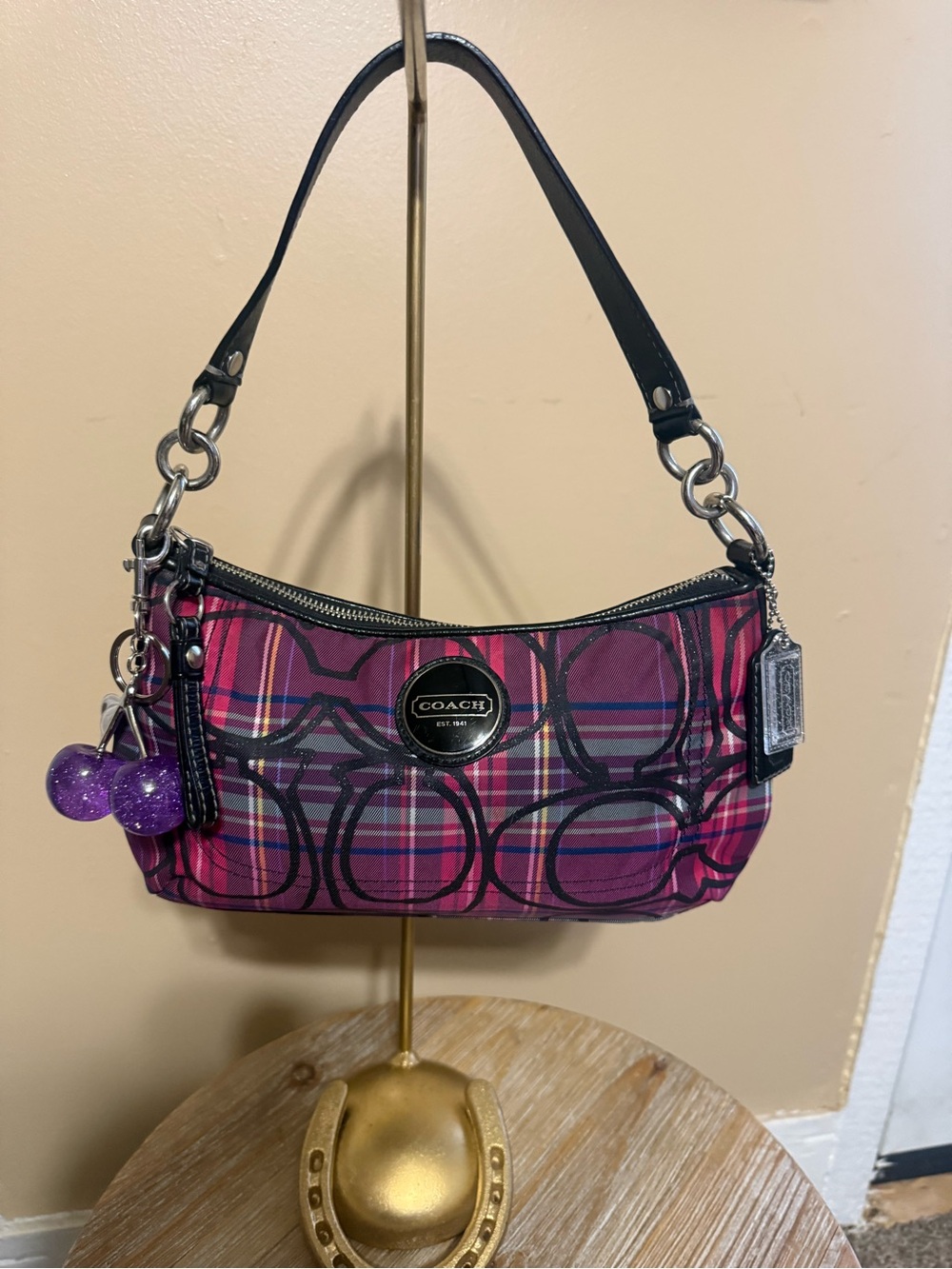 COACH Pink Plaid Signature Shoulder Bag Cherries not included